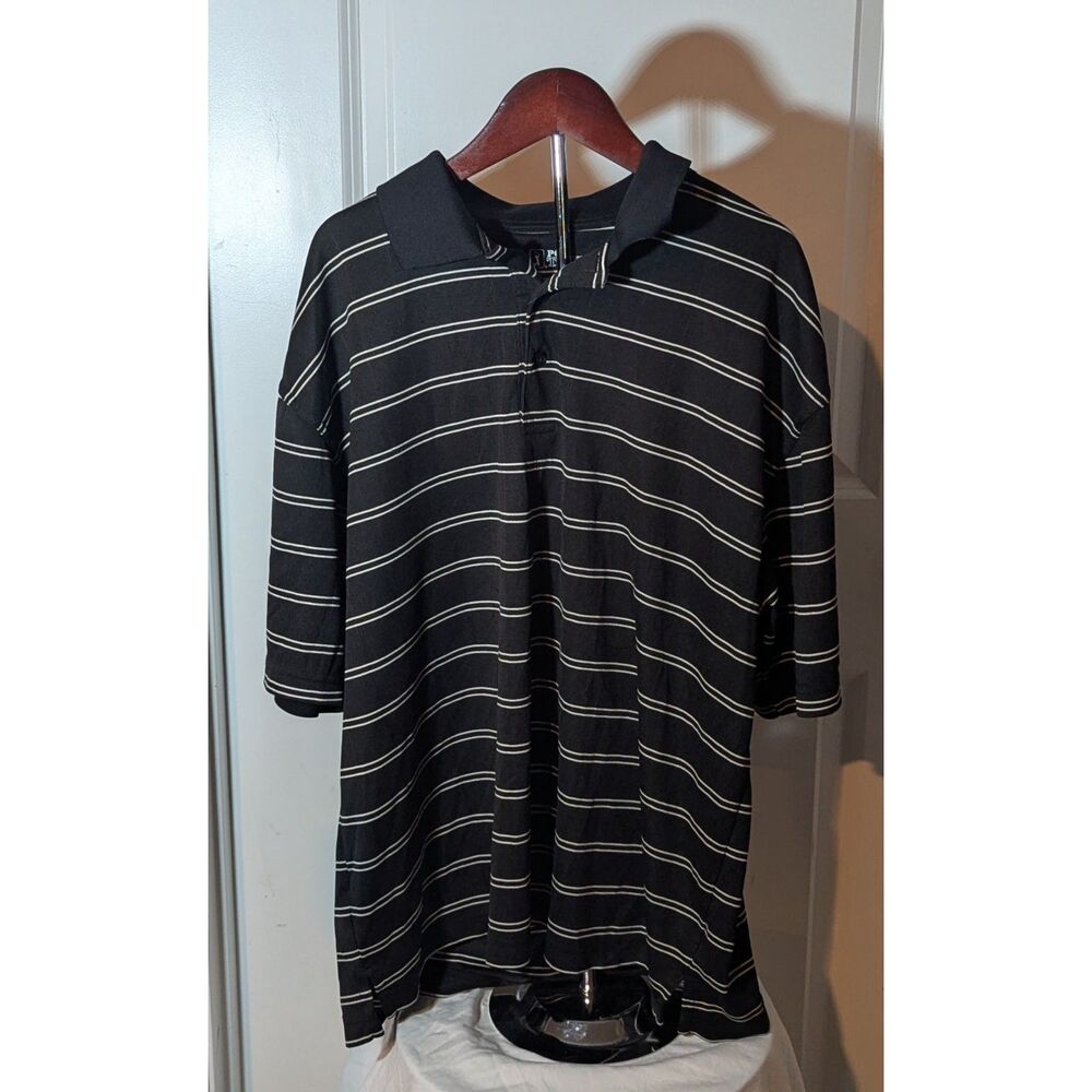 Men's Black Striped Polo Shirt PGA Tour Large